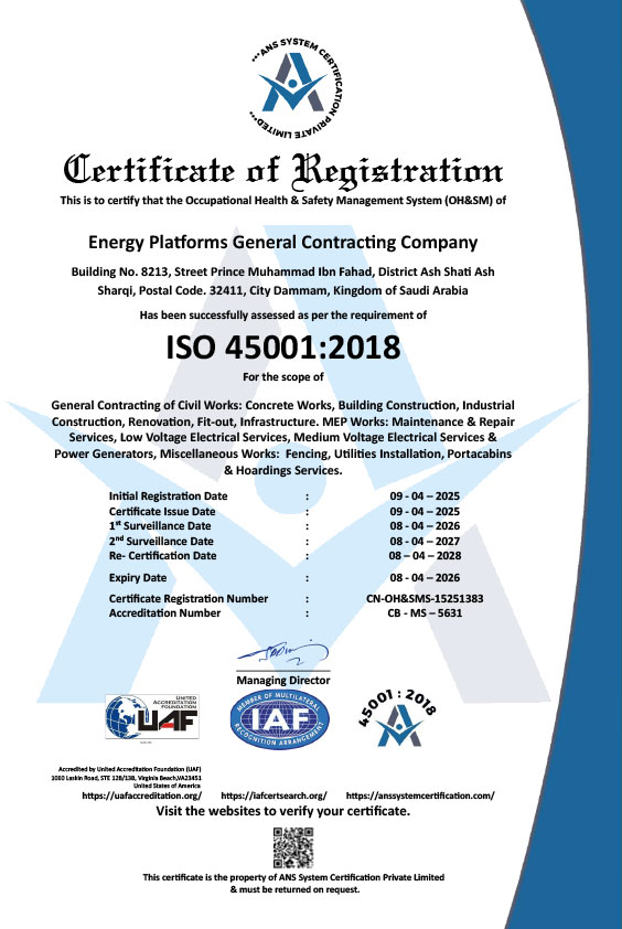 ISO 45001:2018 Certificate